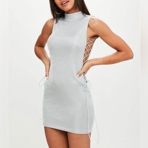 Missguided high neck lace up side lurex dress